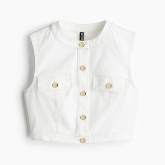 H&M White Denim Cropped Vest Top & A-Line Mini Skirt Set - Picture 2 of 6